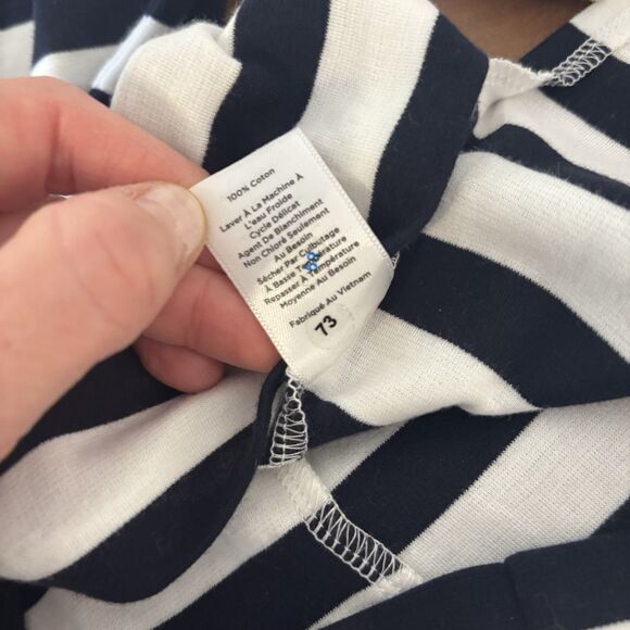 Talbots Womens P Navy Blue and White Stripe Short Sleeve Tee Tshirt Top Zipper - Picture 5 of 7